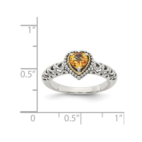 Antiqued Natural Citrine Heart Ring in Sterling Silver with 14K Gold Accents