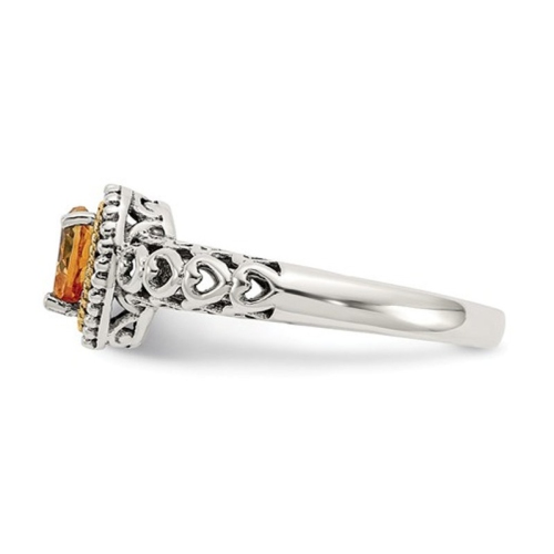 Antiqued Natural Citrine Heart Ring in Sterling Silver with 14K Gold Accents