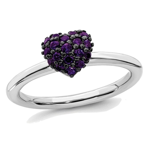 GEM AND HARMONY  1/3 Carat (Ctw) Amethyst Heart Cluster Promise Ring In Sterling In Silver