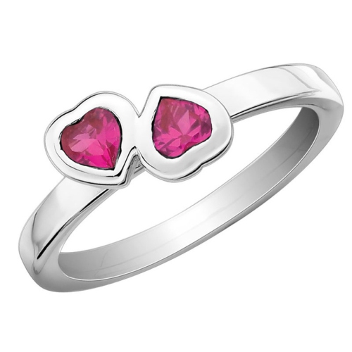 Bague double coeur en argent sterling avec rubis rouge synthétique en laboratoire 3/5&nbsp;carat