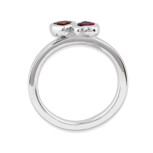 Bague double coeur en argent sterling avec rubis rouge synthétique en laboratoire 3/5&nbsp;carat