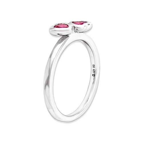 Bague double coeur en argent sterling avec rubis rouge synthétique en laboratoire 3/5&nbsp;carat