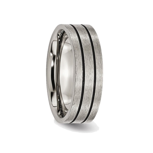 Mens Chisel Titanium 7mm Enamel and Grooved Brushed Wedding Band Ring