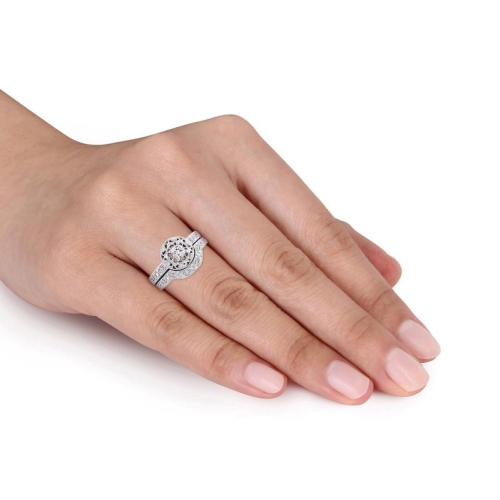 1/3 Carat Lab-Created White Sapphire Bridal Engagement Ring and Wedding Band Set with Diamonds in Sterling Silver
