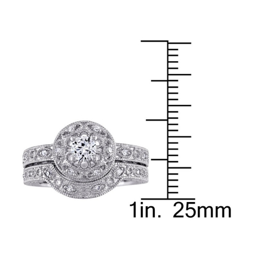 1/3 Carat Lab-Created White Sapphire Bridal Engagement Ring and Wedding Band Set with Diamonds in Sterling Silver