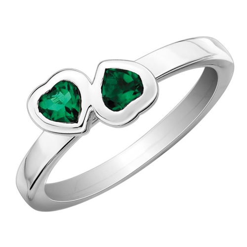 GEM AND HARMONY  Lab-Created Emerald Double Heart Ring 2/5 Carat (Ctw) In Sterling In Silver