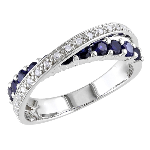 Bague en argent sterling avec diamants et saphir bleu synthétique en laboratoire de 1.10 ct