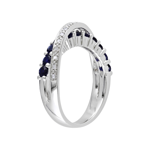 Bague en argent sterling avec diamants et saphir bleu synthétique en laboratoire de 1.10 ct