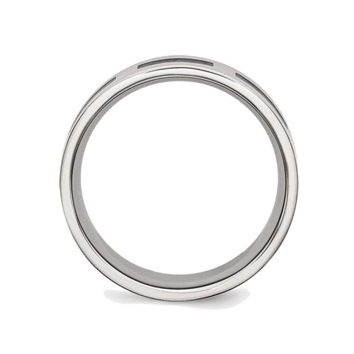 Mens 8mm Stainless Steel Comfort Fit Wedding Band Ring with Black Accent