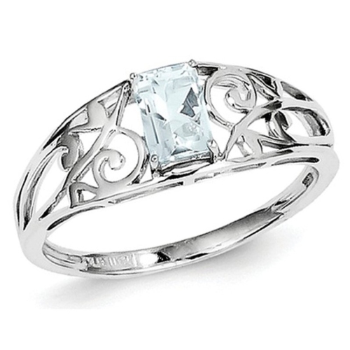 GEM AND HARMONY  1/2 Carat (Ctw) Emerald-Cut Aquamarine Ring In Sterling In Silver