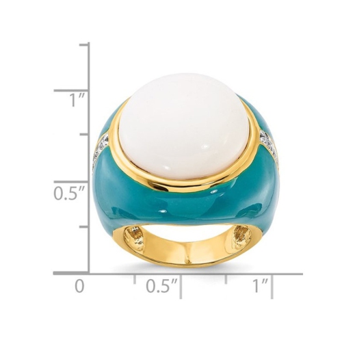 Sterling Silver Gold-plated White Agate Cocktail Ring with Cubic Zirconia (CZ)