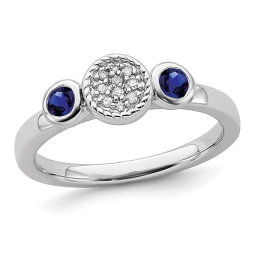 GEM AND HARMONY  Created Sapphire Ring With Diamonds 1/3 Carat (Ctw) In Sterling Silver In Blue