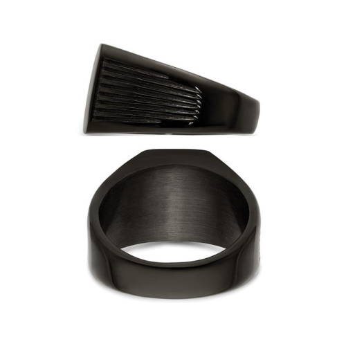 Bague de signe homme en acier inoxydable poli plaqué noir
