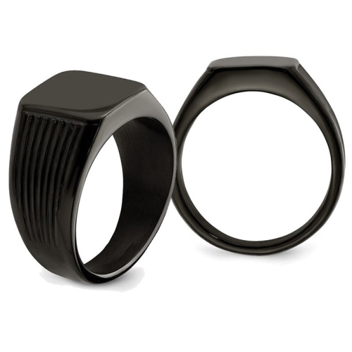 Bague de signe homme en acier inoxydable poli plaqué noir