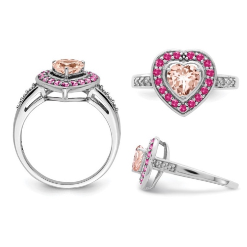 Bague coeur en argent sterling plaqué rhodium avec morganite 4/5 carats