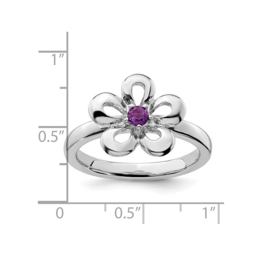 1/10 Carat Amethyst Flower Ring in Sterling Silver