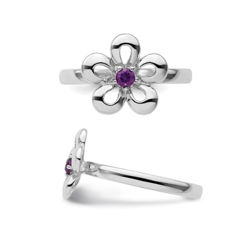 1/10 Carat Amethyst Flower Ring in Sterling Silver