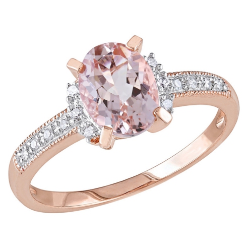GEM AND HARMONY  1.14 Carat (Ctw) Morganite Ring With Diamonds In Rose Plated Sterling Silver In Pink