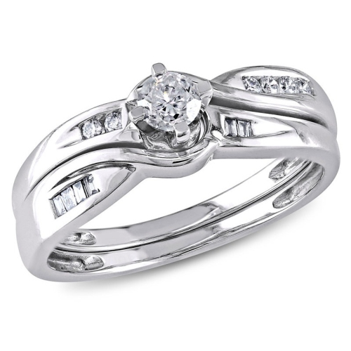 GEM AND HARMONY  1/3 Carat (Ctw Color H-I Clarity I2-I3) Diamond Engagement Ring & Wedding Band Wedding Set In 10K Gold In White