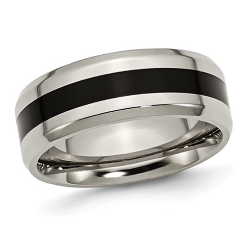 GEM AND HARMONY  Mens 8MM Enamel Titanium Wedding Band Ring In Black