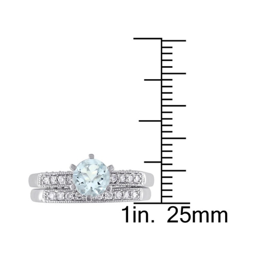 3/4 Carat Light Aquamarine with Diamond 1/3 Carat (ctw) Bridal Wedding Set Engagement Ring 10K White Gold