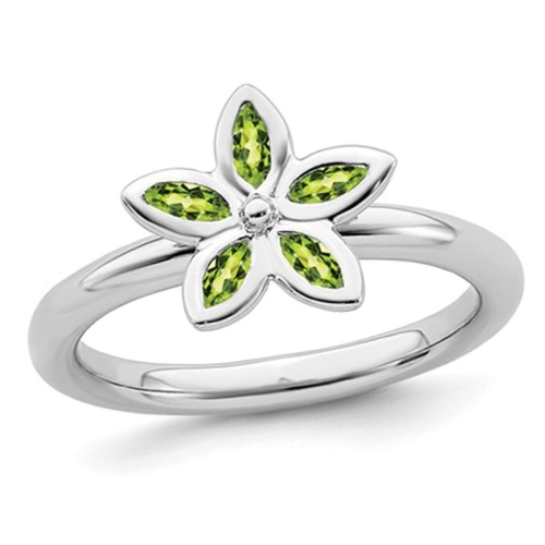 2/5 Carat Green Peridot Flower Ring in Sterling Silver