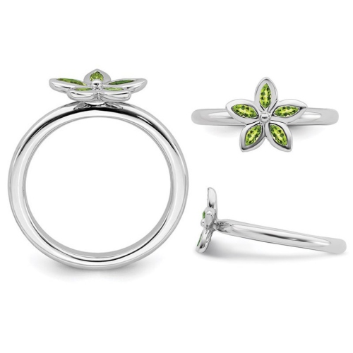 2/5 Carat Green Peridot Flower Ring in Sterling Silver