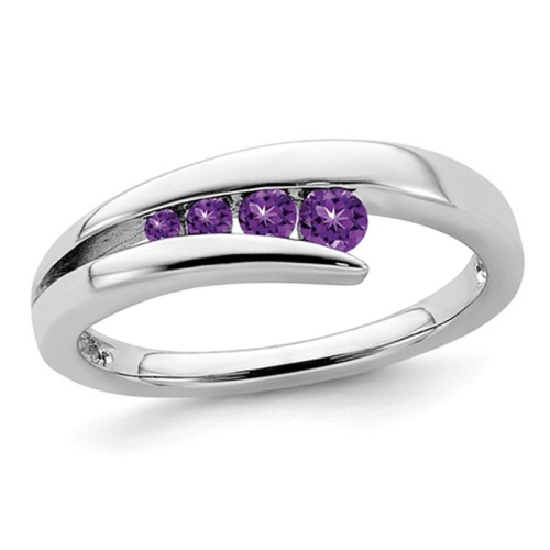 GEM AND HARMONY  1/5 Carat (Ctw) Amethyst Wedding Band Ring In 10K Gold In White