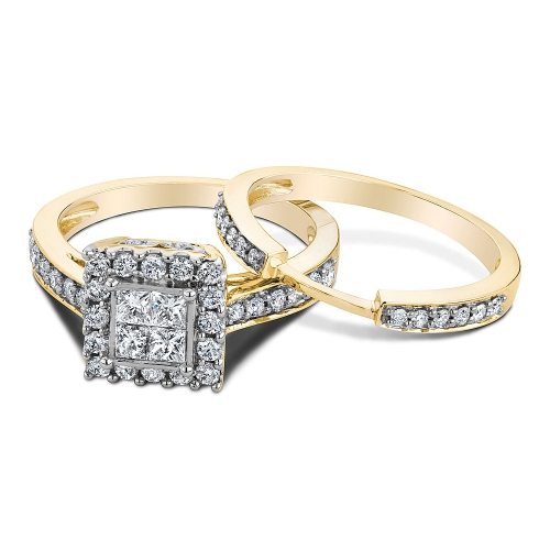 Princess Cut Diamond Engagement Ring & Wedding Band Set 1.0 Carat in 14K Yellow Gold