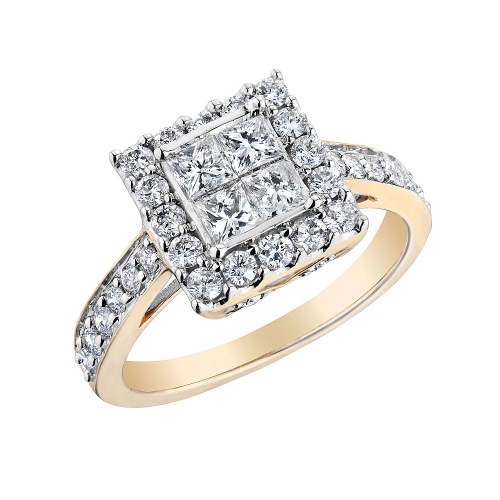 Princess Cut Diamond Engagement Ring & Wedding Band Set 1.0 Carat in 14K Yellow Gold