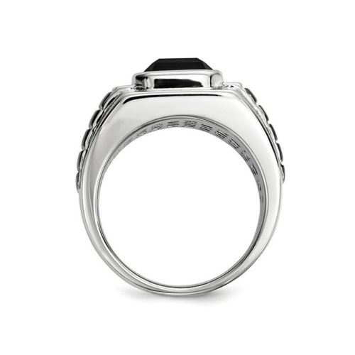 Mens Black Onyx Ring with Accent Diamonds in Black Rhodium Plated Sterling Silver