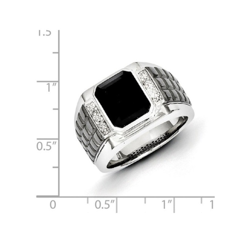 Mens Black Onyx Ring with Accent Diamonds in Black Rhodium Plated Sterling Silver