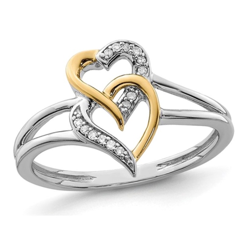 GEM AND HARMONY  Sterling Silver Plated Heart Promise Ring With Accent Diamonds In Yellow