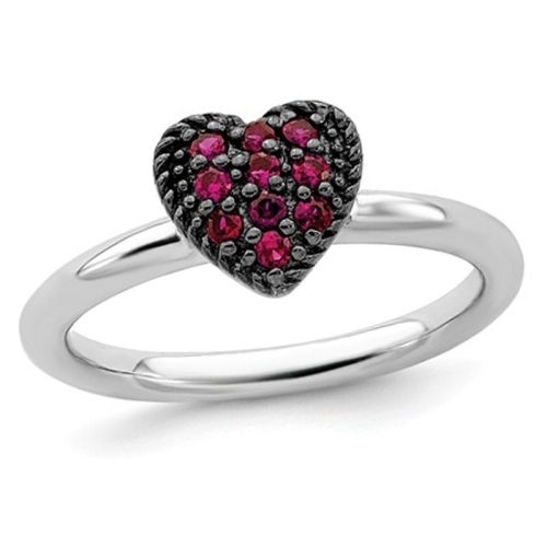 2/5 Carat Lab Created Ruby Cluster Heart Promise Ring in Sterling Silver
