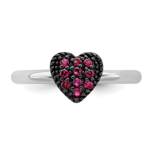 2/5 Carat Lab Created Ruby Cluster Heart Promise Ring in Sterling Silver