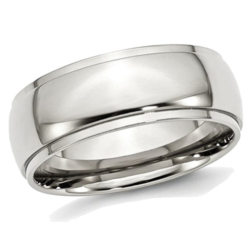 Wedding Bands Classic Bands Flat Bands w/Edge Stainless Steel Ridged Edge 5mm Polished Band Size 7.5