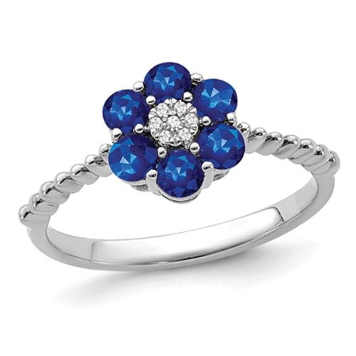 GEM AND HARMONY  3/5 Carat (Ctw) Sapphire Flower Ring In 14K White Gold In Blue