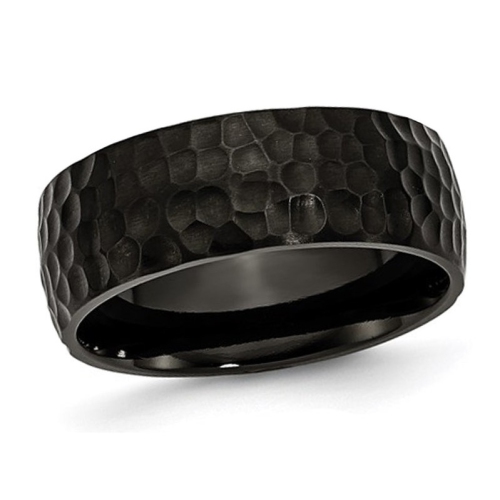 Mens or Ladies Black Plated Hammered Stainless Steel 8mm Wedding Band Ring