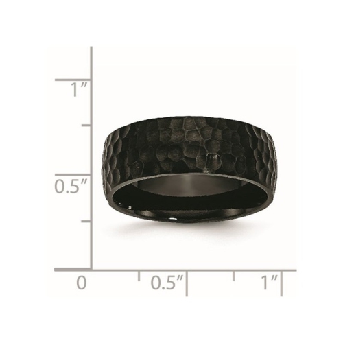 Mens or Ladies Black Plated Hammered Stainless Steel 8mm Wedding Band Ring