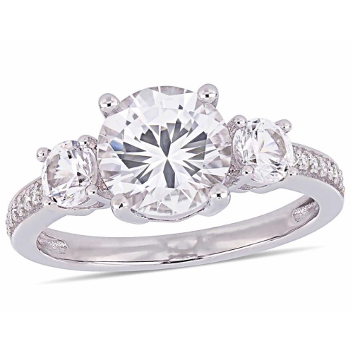 GEM AND HARMONY  3.00 Carat (Ctw) Lab-Created Sapphire Ring In 10K Gold With Diamonds In White