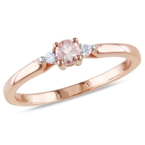 GEM AND HARMONY  1/6 Carat (Ctw) Morganite Ring In Rose Sterling Silver With Accent Diamonds In Pink