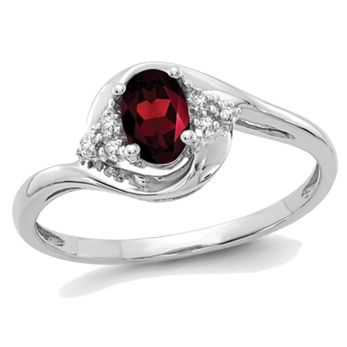 GEM AND HARMONY  1/2 Carat (Ctw) Natural Garnet Ring In 14K White Gold With Diamond Accents In Red