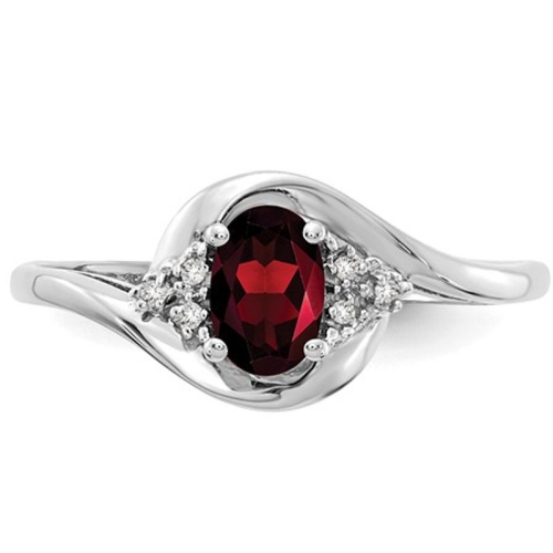 1/2 Carat Natural Red Garnet Ring in 14K White Gold with Diamond Accents