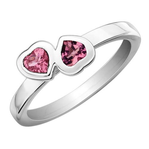 Pink Tourmaline Double Heart Ring 2/5 Carat in Sterling Silver