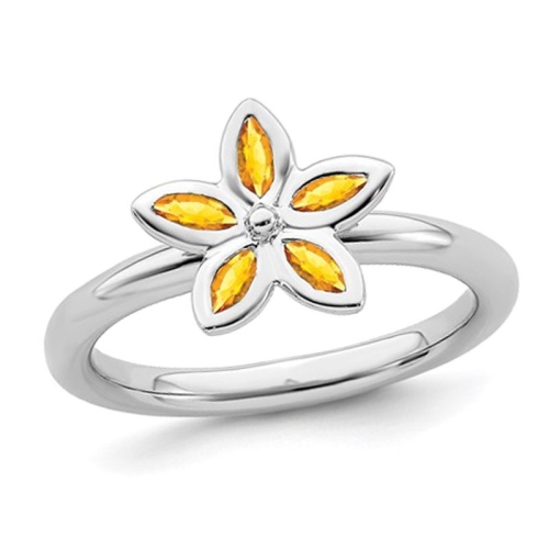 GEM AND HARMONY  1/3 Carat (Ctw) Citrine Flower Ring In Sterling In Silver