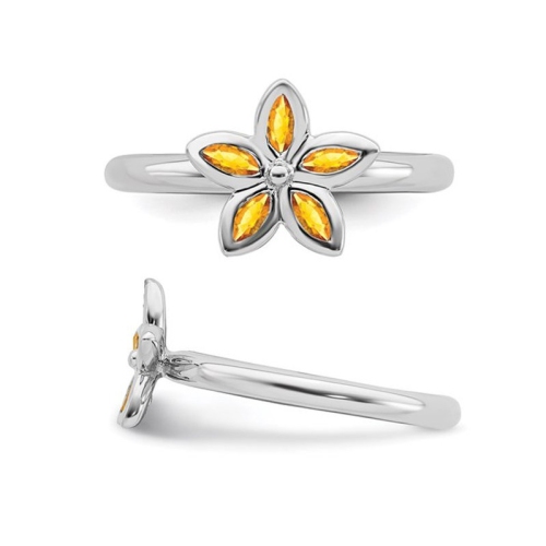 1/3 Carat Citrine Flower Ring in Sterling Silver
