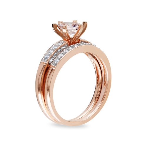 4/5 Carat Morganite Bridal Wedding Engagement Ring Set with Diamond 1/3 Carat (ctw) 10K Pink Gold