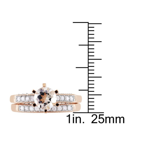 4/5 Carat Morganite Bridal Wedding Engagement Ring Set with Diamond 1/3 Carat (ctw) 10K Pink Gold