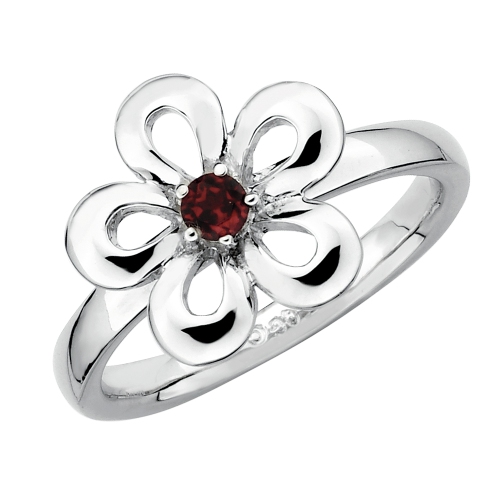GEM AND HARMONY  Garnet Flower Ring 1/10 Carat (Ctw) In Sterling Silver In Red