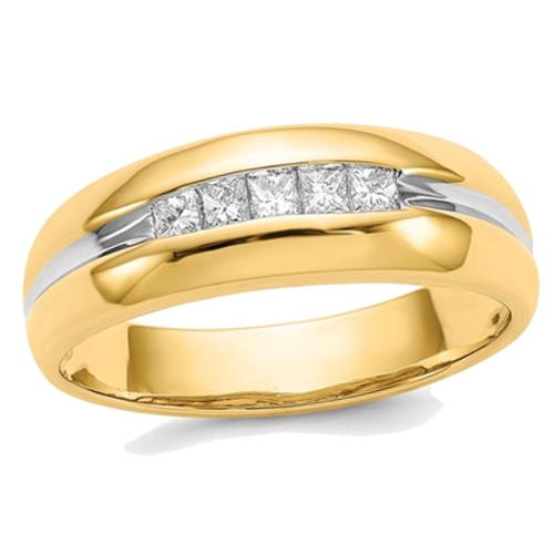 GEM AND HARMONY  Mens 14K Gold Princess Cut Diamond Ring 1/4 Carat (Ctw Color H-I, I2-I3) In Yellow
